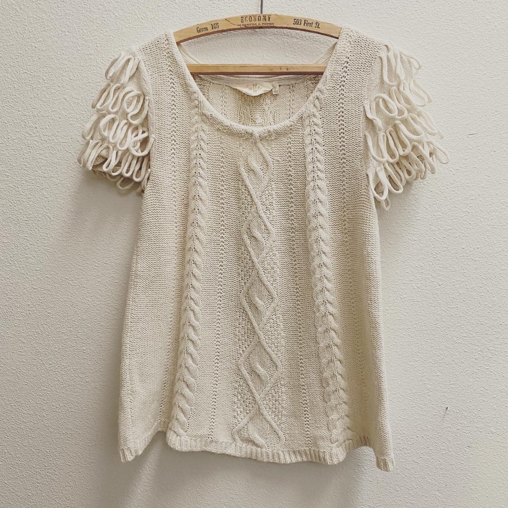 Anthropologie HWR cream sweater boho white short sleeve shirt M